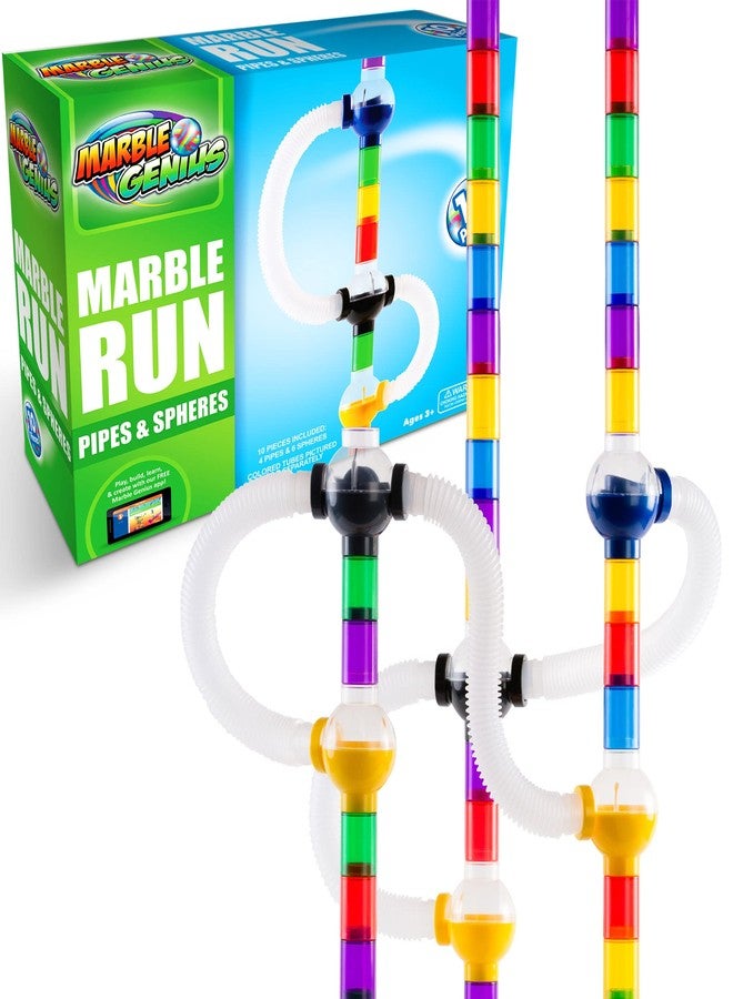 Marble Genius Marble Run Pipe & Sphere Accessory Add-on Set - 10 Pcs Total (4 Pipes, a Ramp, 5 Spheres), Alternating, Straight, & Tubes for Creating Exciting Mazes, Tracks, Runs, and Races - Image 1